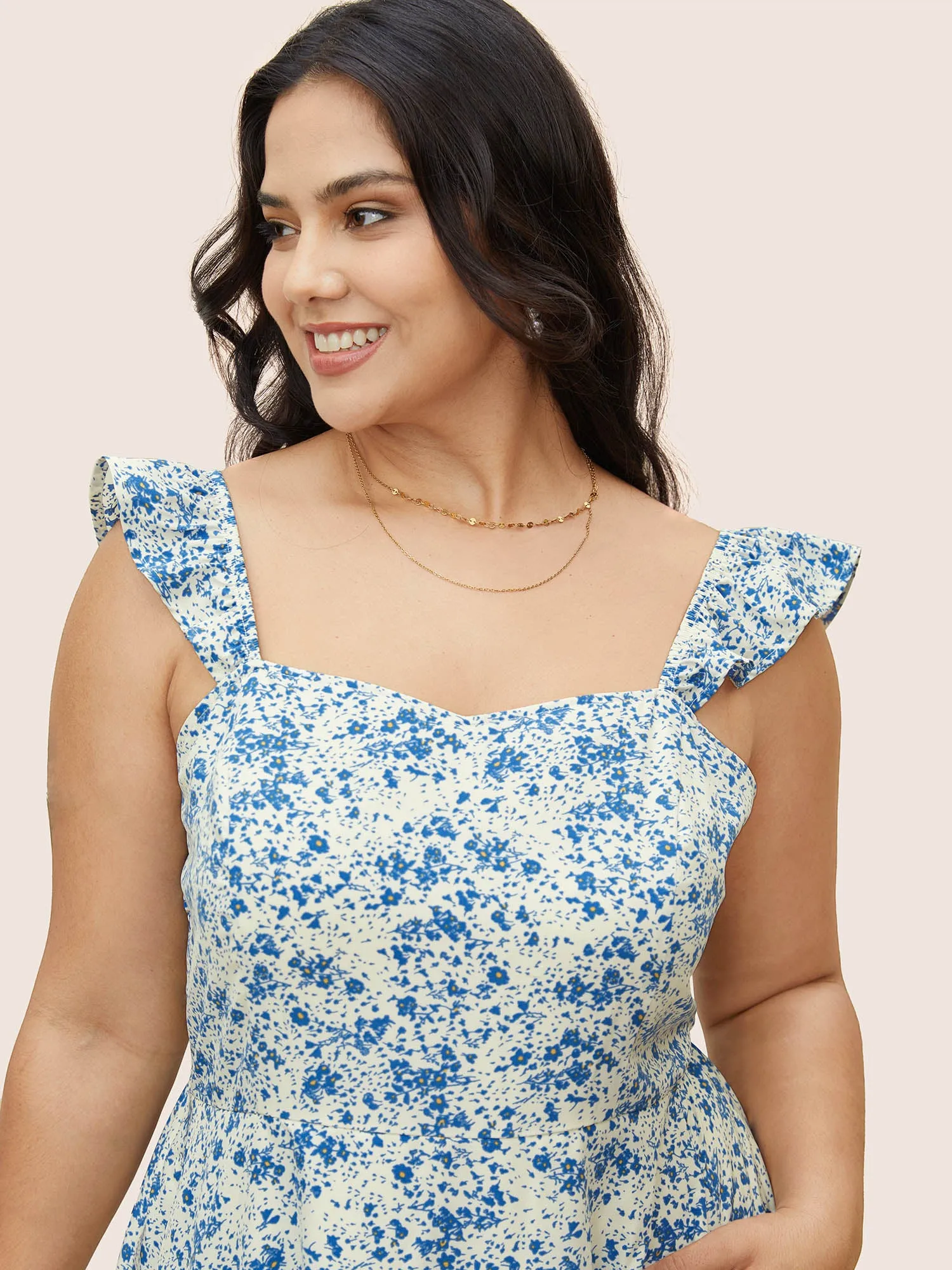 Ditsy Floral Ruffle Trim Side Seam Pocket Dress sold by Bloomchic product image thumbnail 4