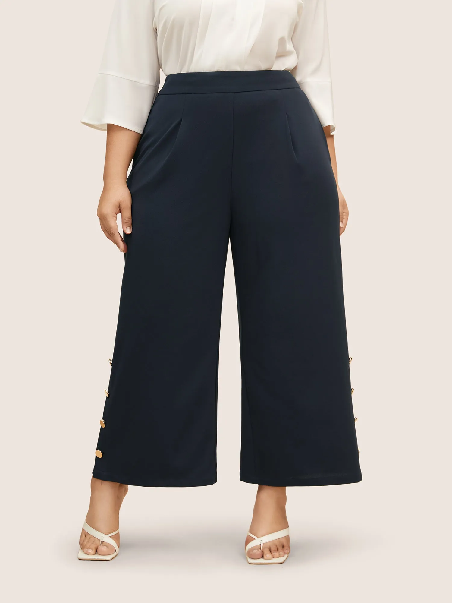 Metal Detail Wide Leg High Rise Pants sold by Bloomchic product image thumbnail 2