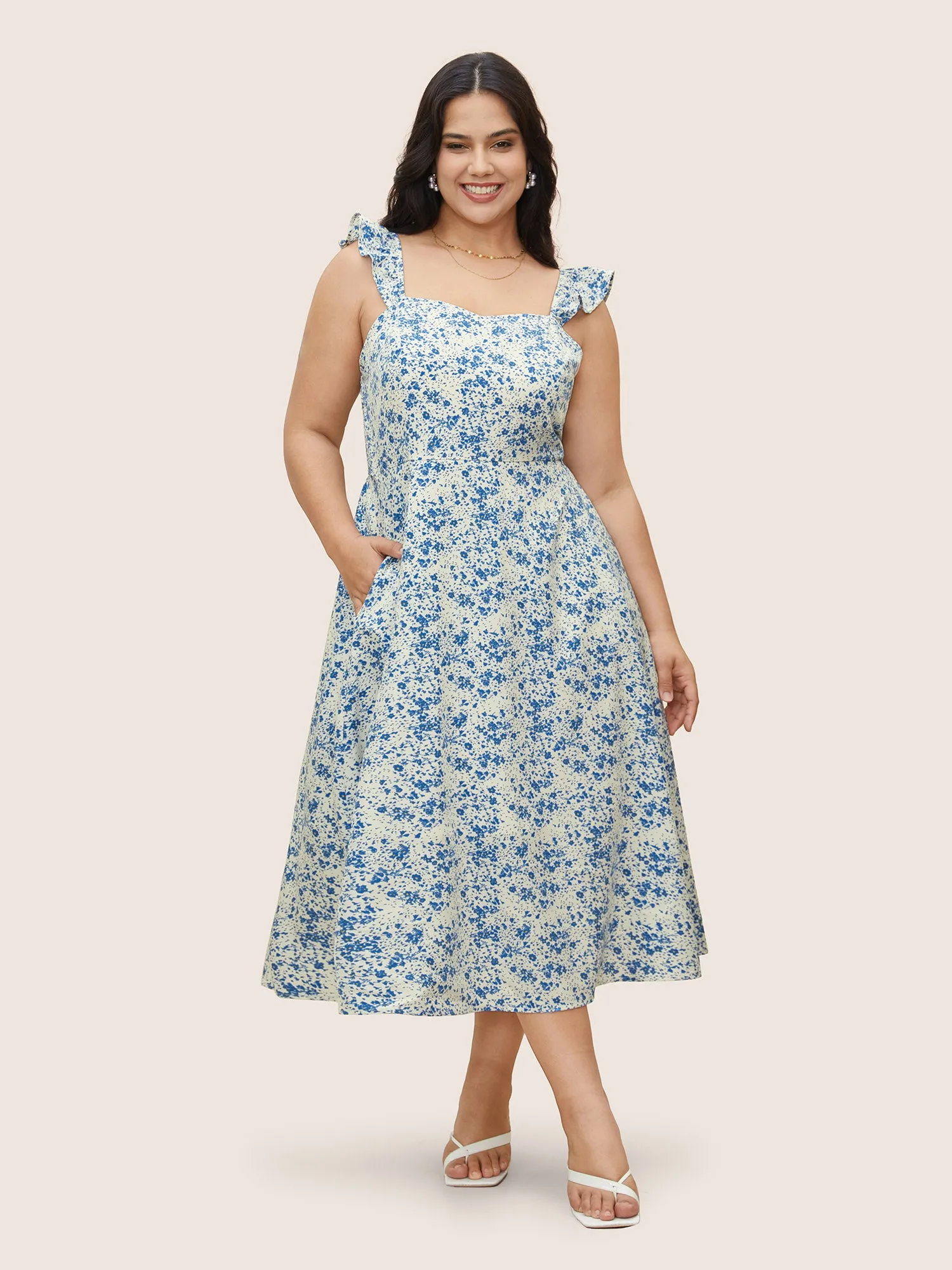 Ditsy Floral Ruffle Trim Side Seam Pocket Dress sold by Bloomchic product image thumbnail 2