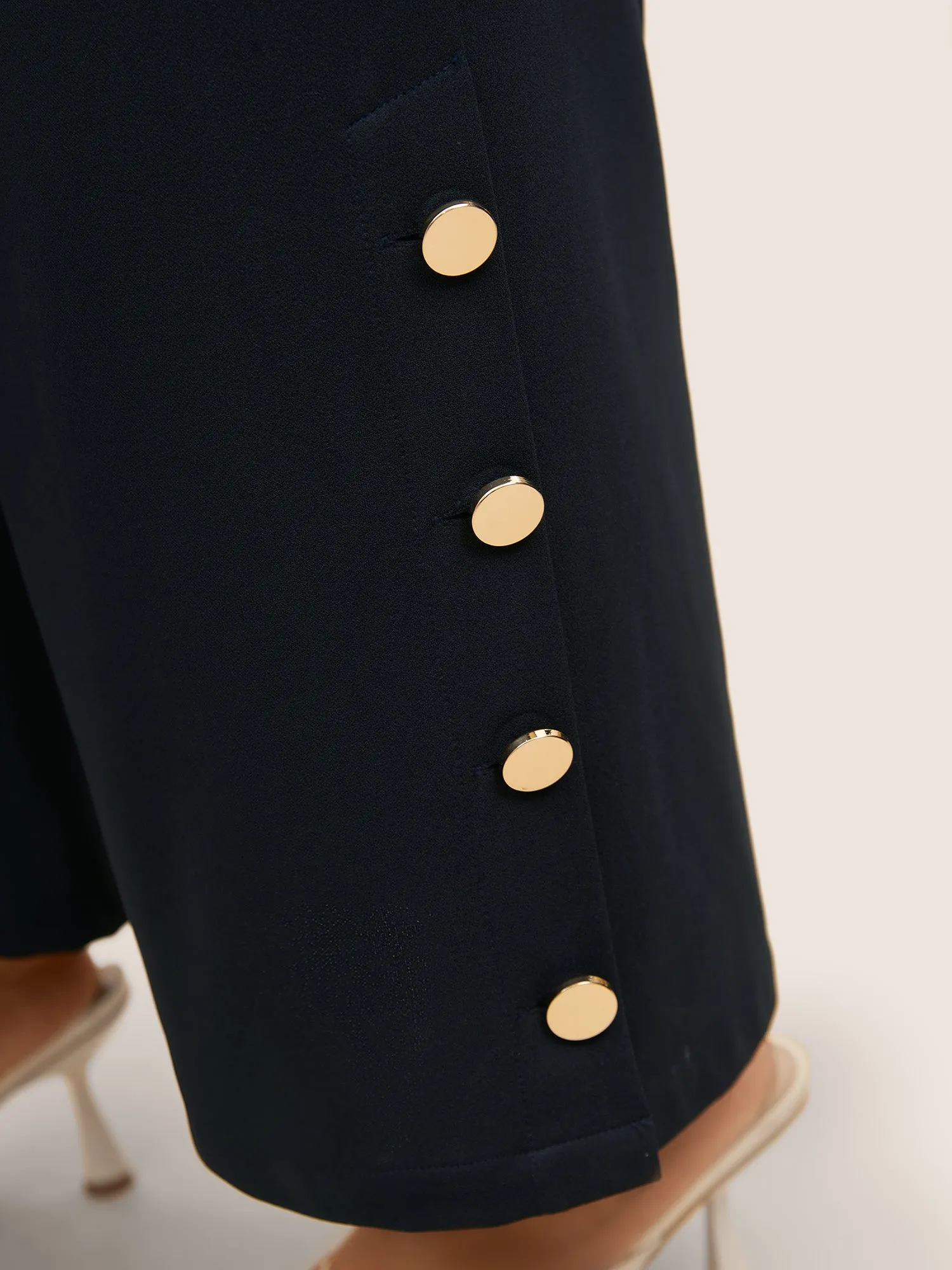 Metal Detail Wide Leg High Rise Pants sold by Bloomchic product image thumbnail 5