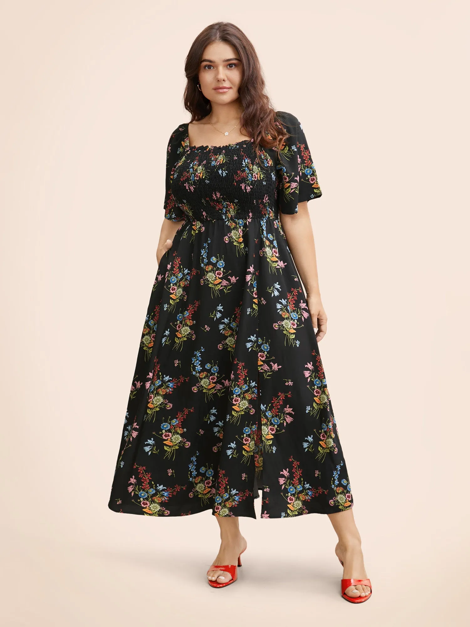Ditsy Floral Shirred Split Hem Dress sold by Bloomchic product image thumbnail 2
