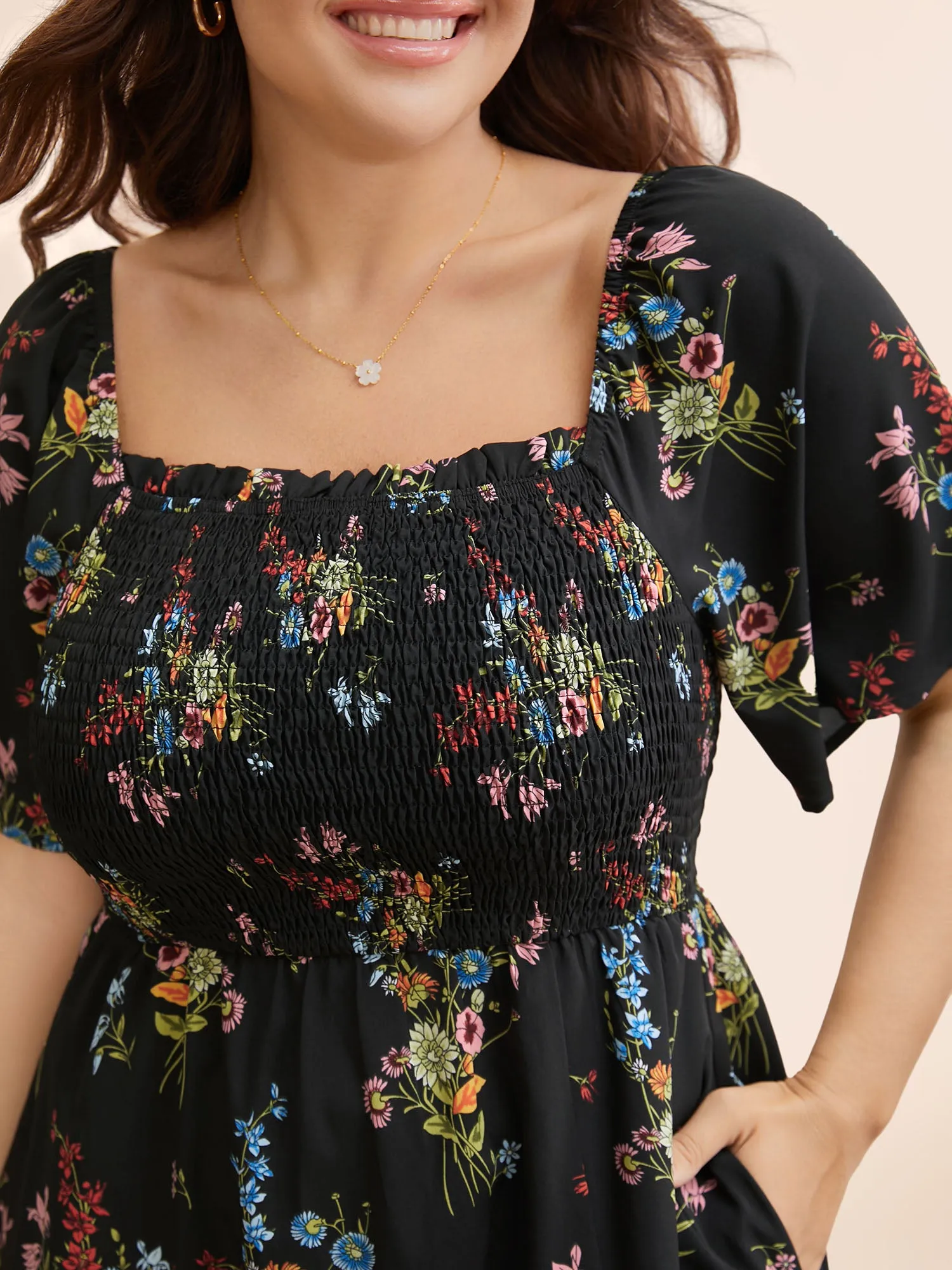 Ditsy Floral Shirred Split Hem Dress sold by Bloomchic product image thumbnail 4