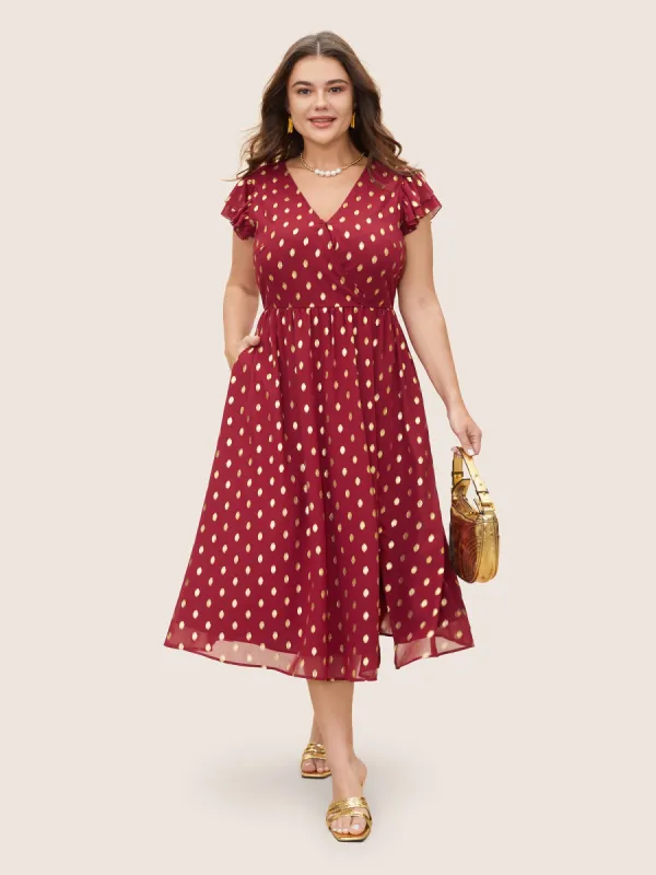 Glitter Polka Dot Ruffle Cap Sleeve Dress sold by Bloomchic