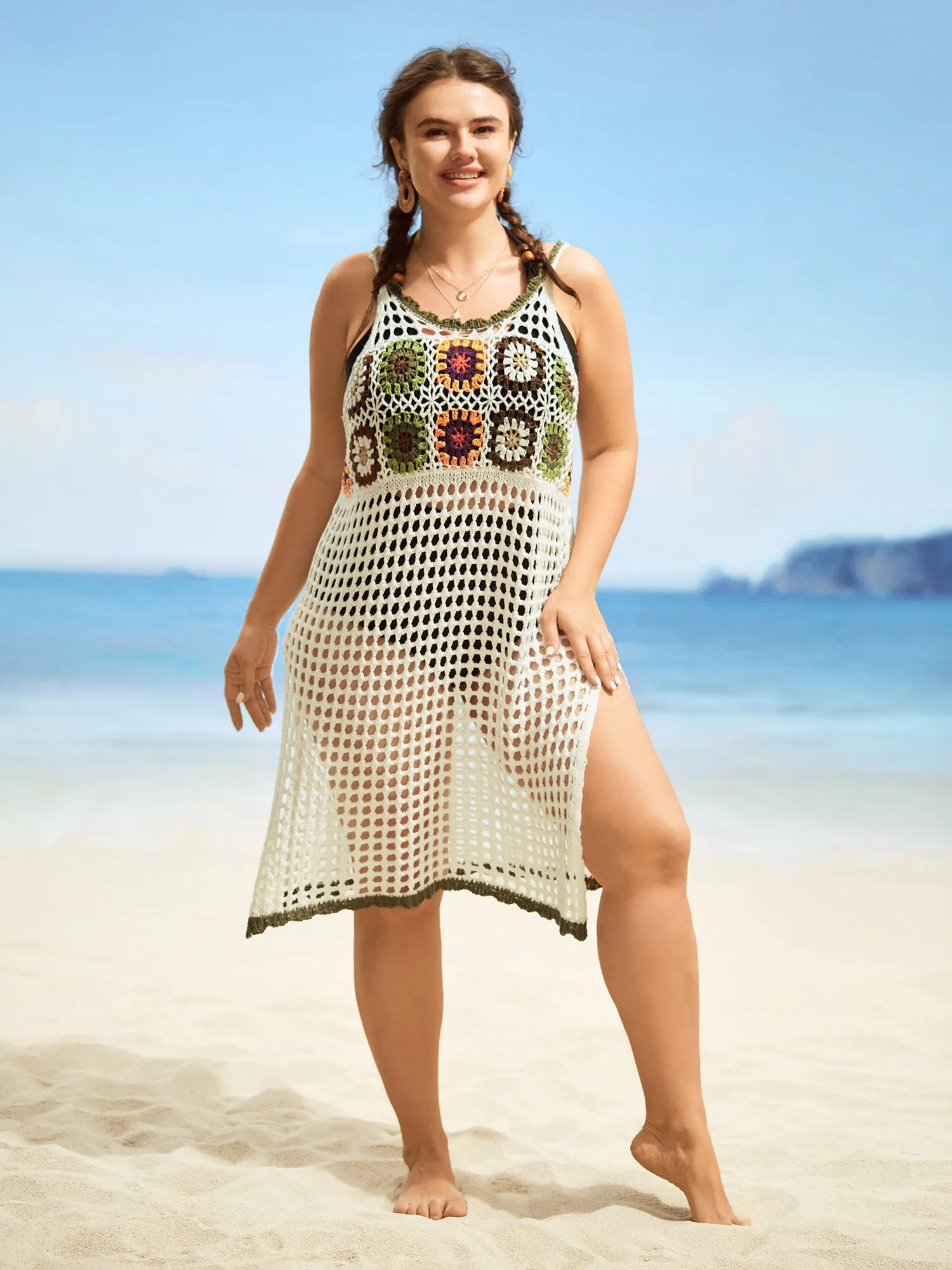 Crochet Floral Texture Cut Out Swim Cover Up sold by Bloomchic