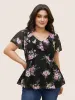 V Neck Floral Chiffon Ruffle Trim Blouse sold by Bloomchic