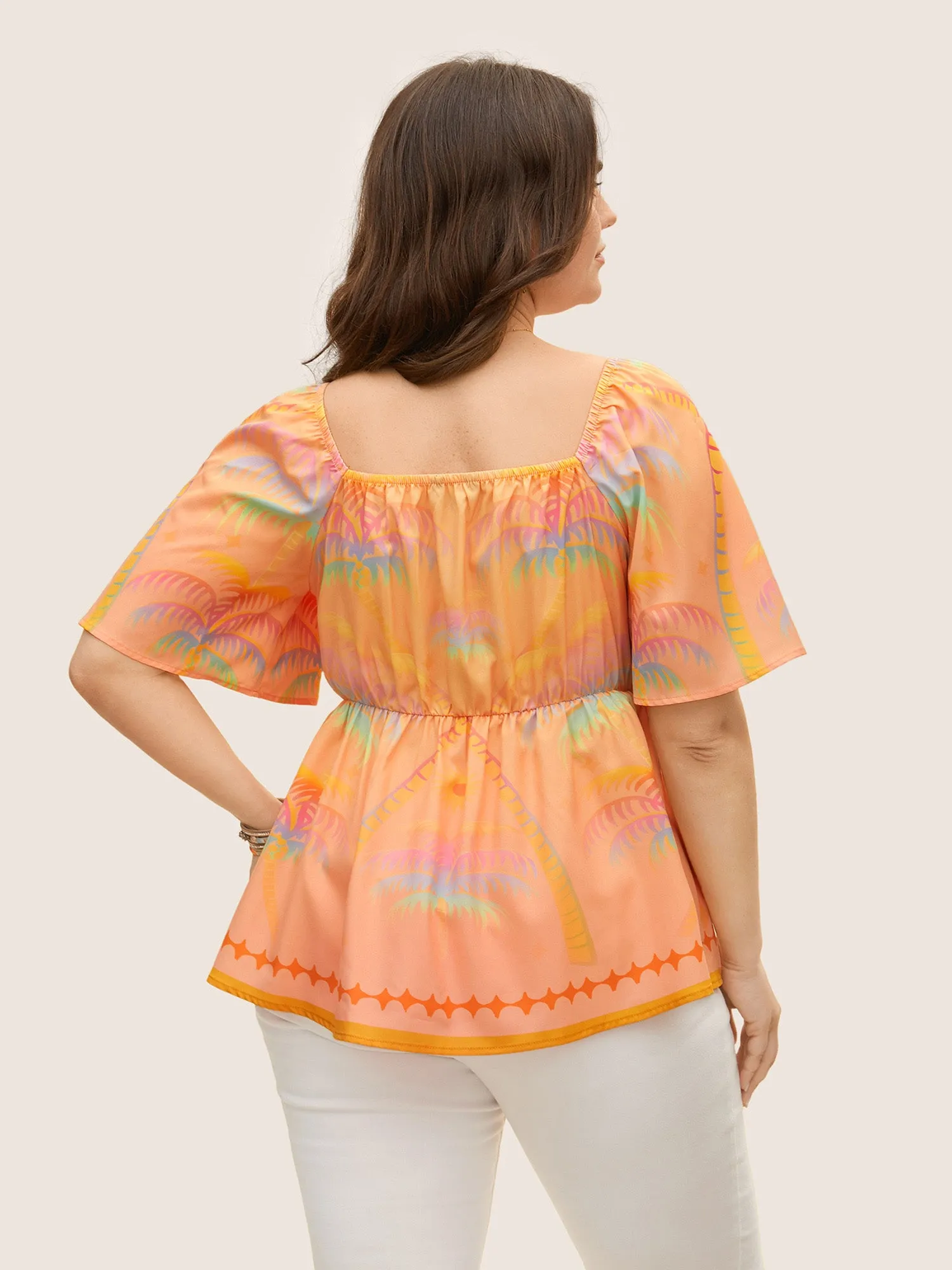 Ombre Coconut Tree Heart Neckline Ruffle Sleeve Blouse sold by Bloomchic product image thumbnail 4
