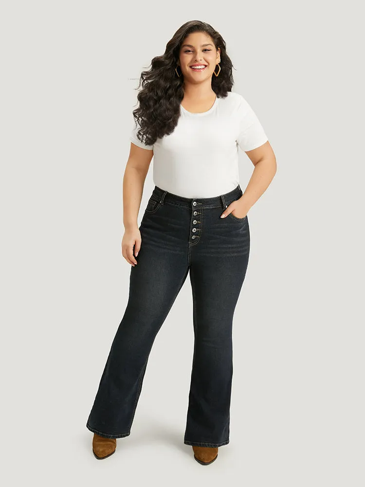 Plain Button Fly Flare Leg Jeans sold by Bloomchic product image thumbnail 2