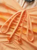 Ombre Coconut Tree Heart Neckline Ruffle Sleeve Blouse sold by Bloomchic