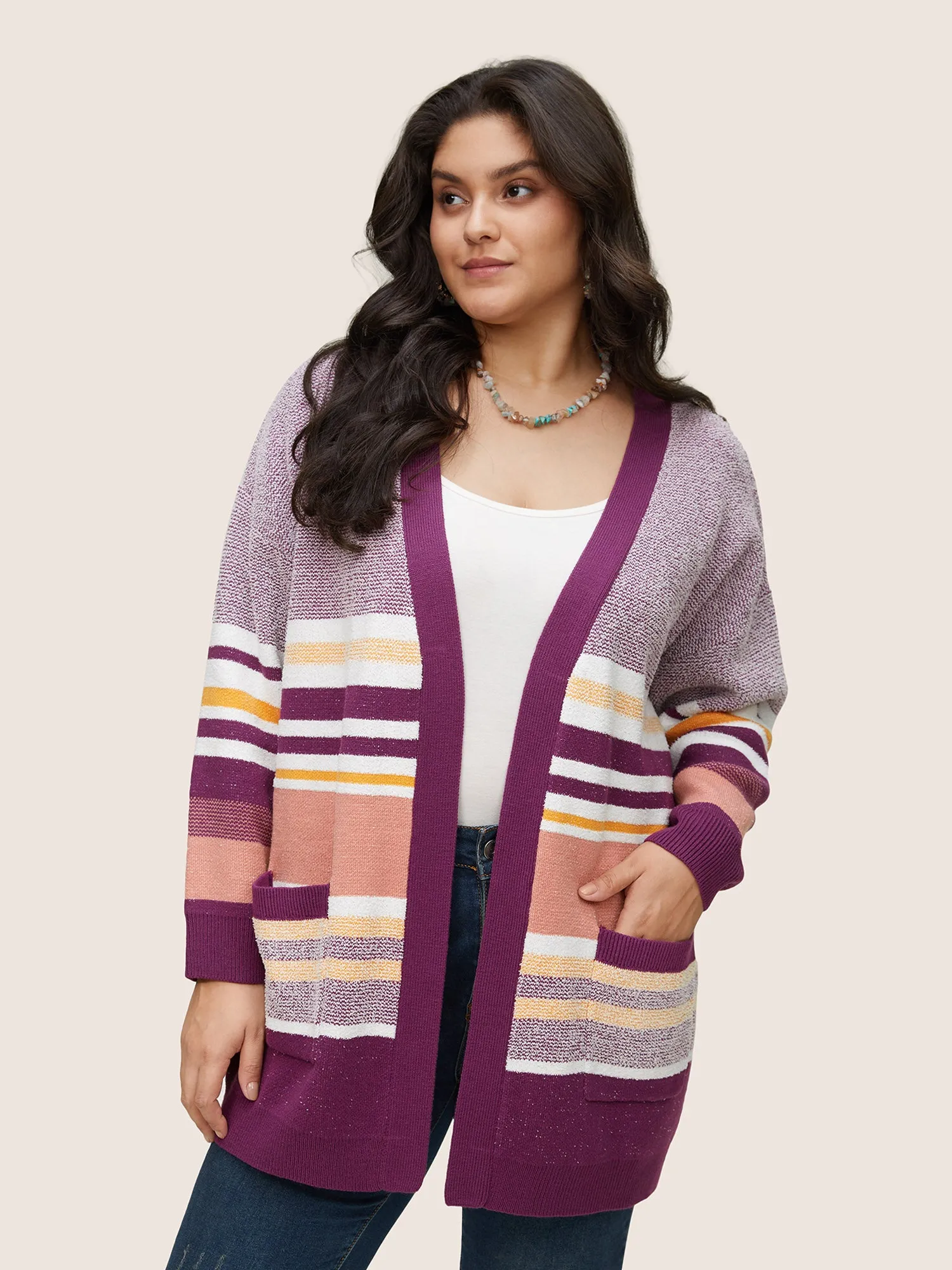 Supersoft Essentials Striped Contrast Open Front Cardigan sold by Bloomchic