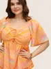 Ombre Coconut Tree Heart Neckline Ruffle Sleeve Blouse sold by Bloomchic