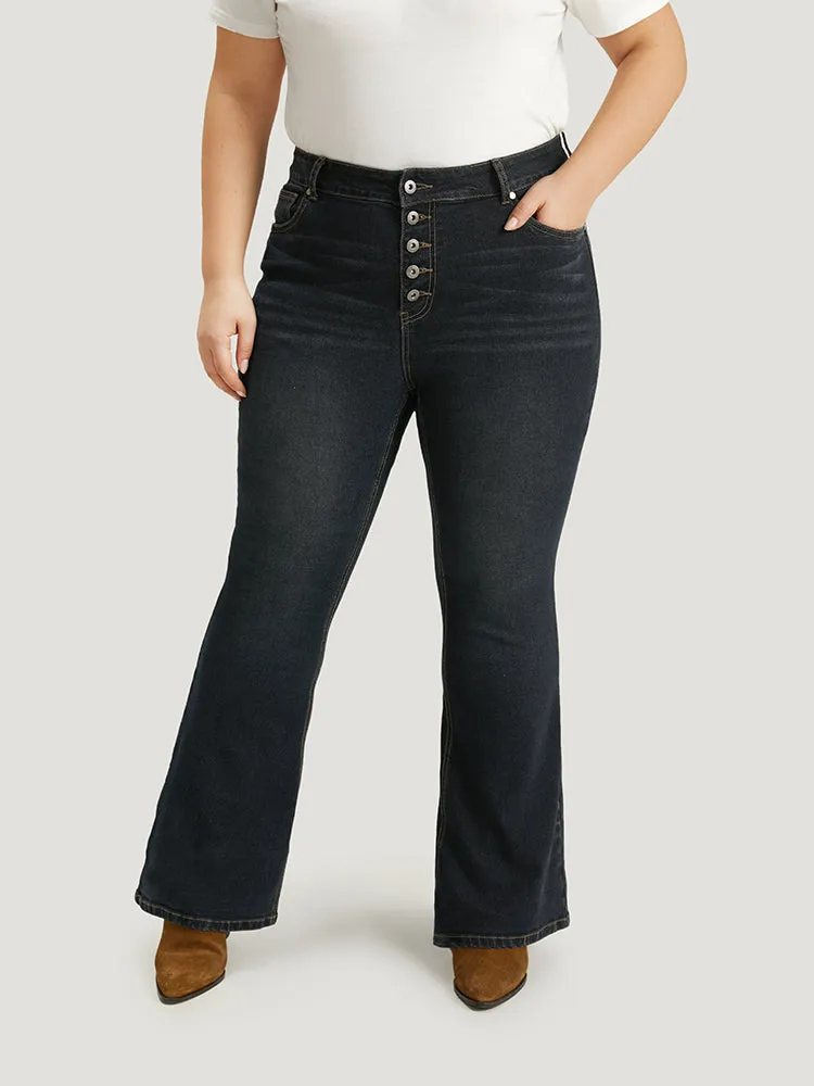 Plain Button Fly Flare Leg Jeans sold by Bloomchic