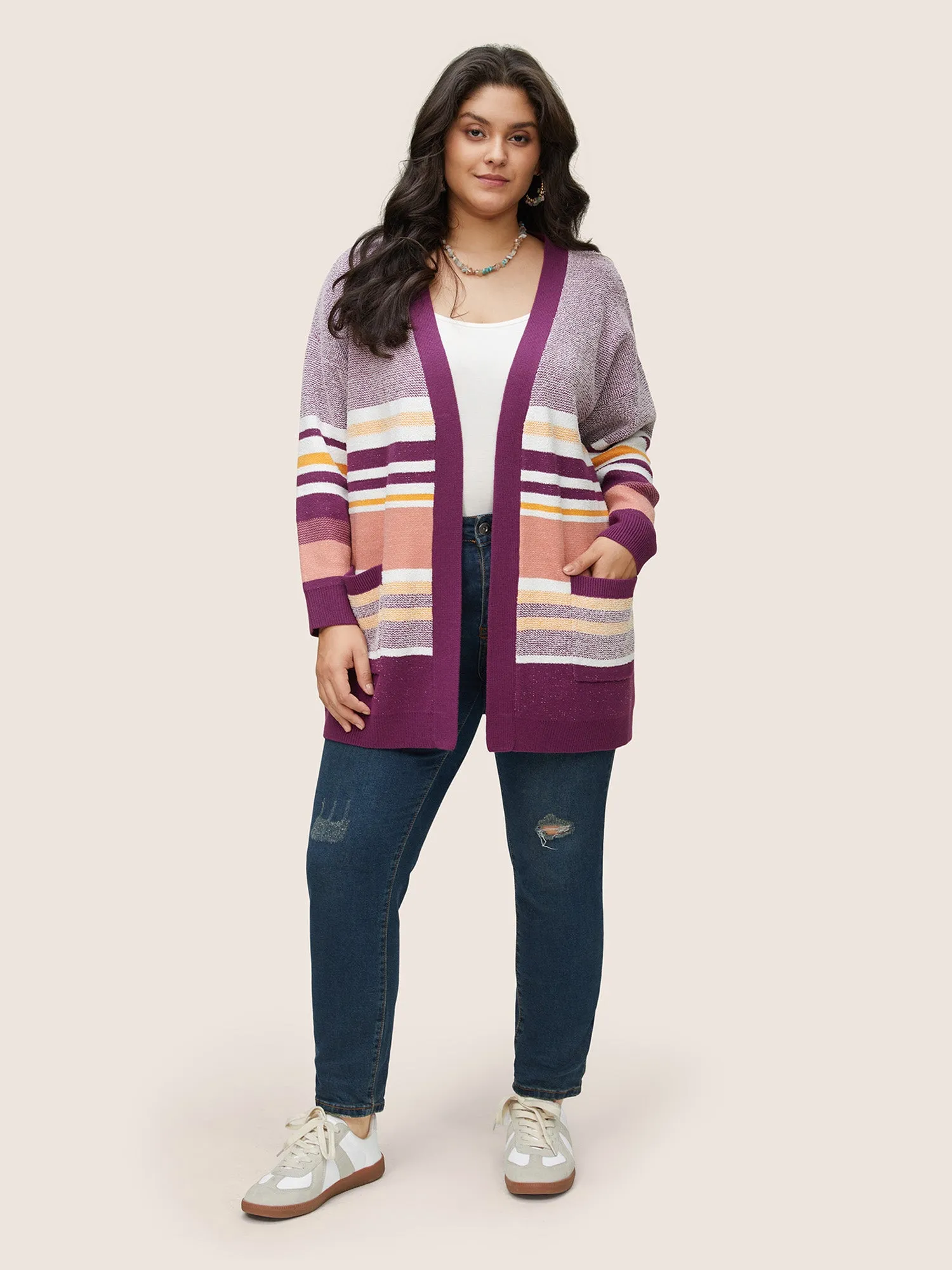 Supersoft Essentials Striped Contrast Open Front Cardigan sold by Bloomchic product image thumbnail 3