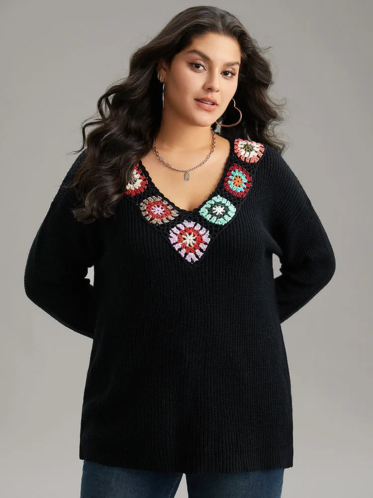 Plain Floral Broderie Anglaise Contrast Pullover sold by Bloomchic