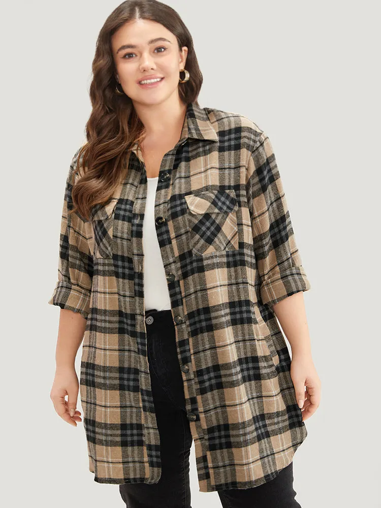 Plaid Flap Pocket Curved Hem Coat sold by Bloomchic