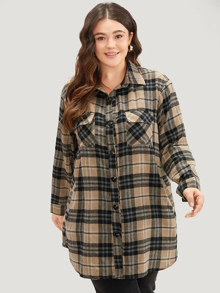 Plaid Flap Pocket Curved Hem Coat sold by Bloomchic product image thumbnail 5