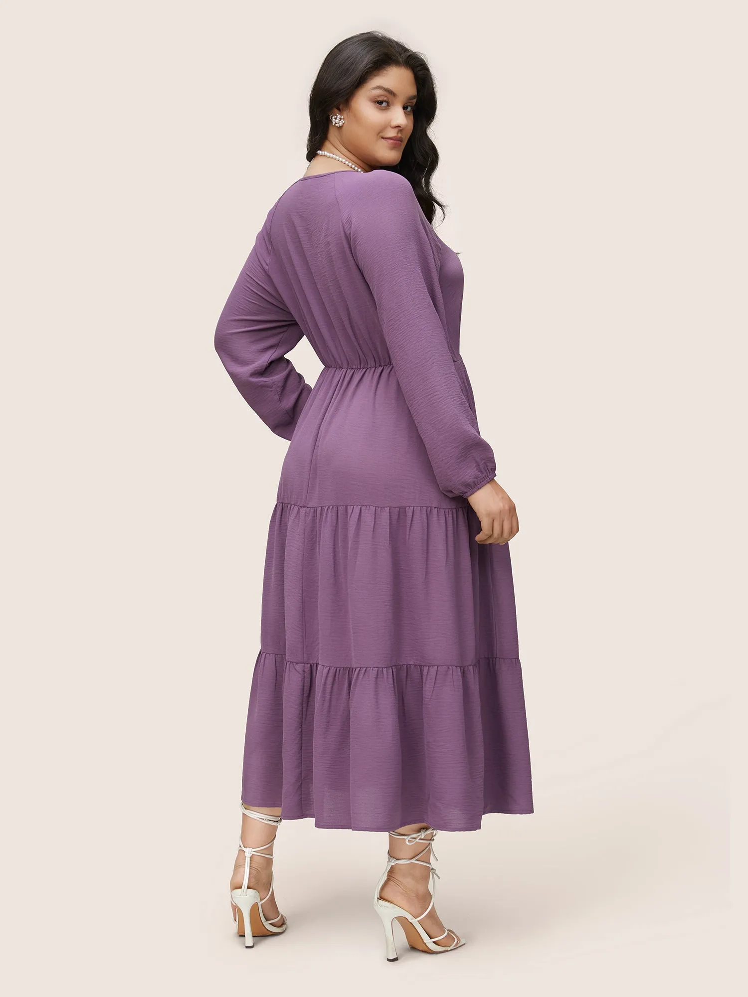 Solid Ruched Raglan Sleeve Layered Hem Dress sold by Bloomchic product image thumbnail 3
