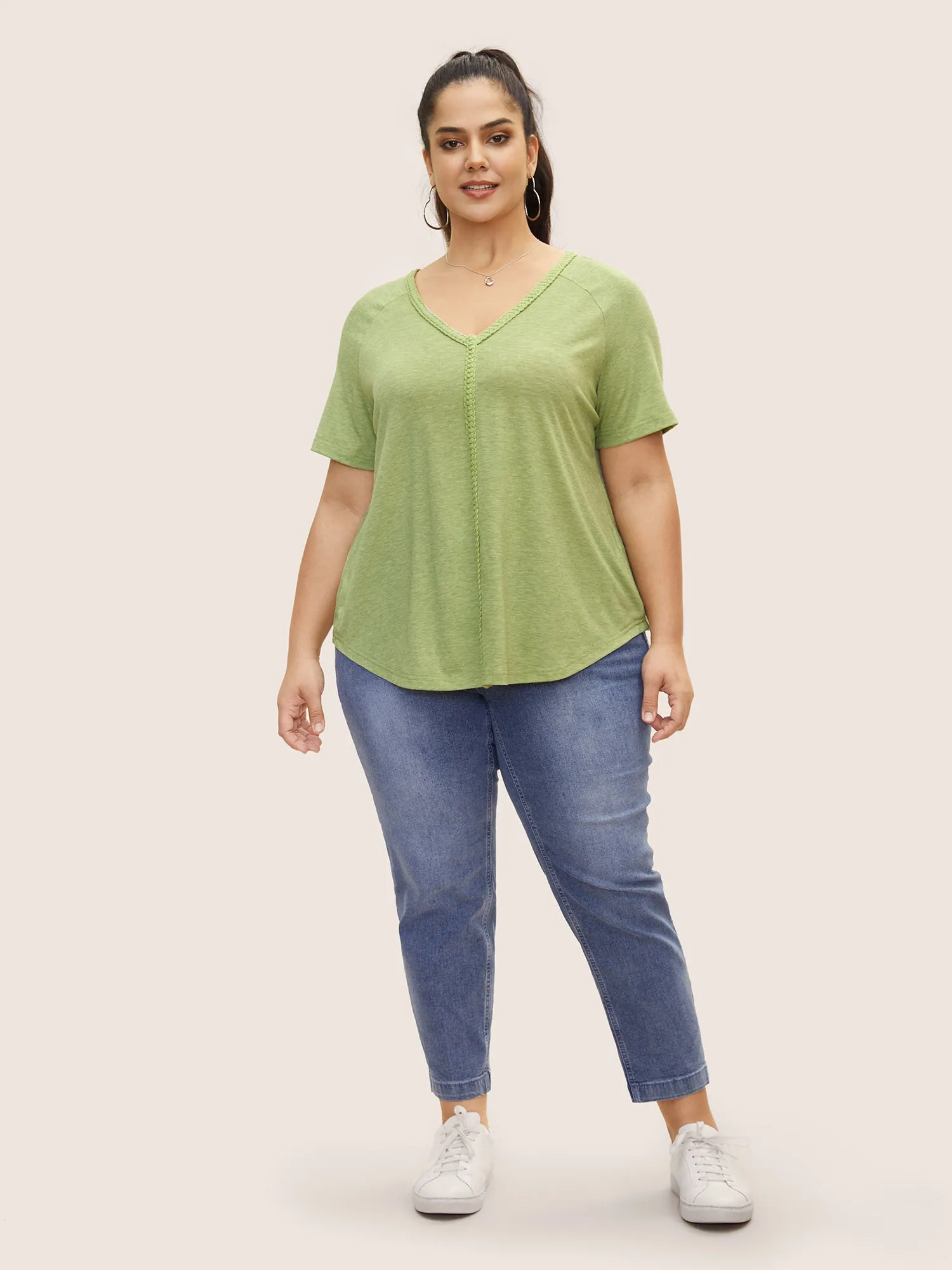 Plait Detail Raglan Sleeve Cut Out T-shirt sold by Bloomchic product image thumbnail 4