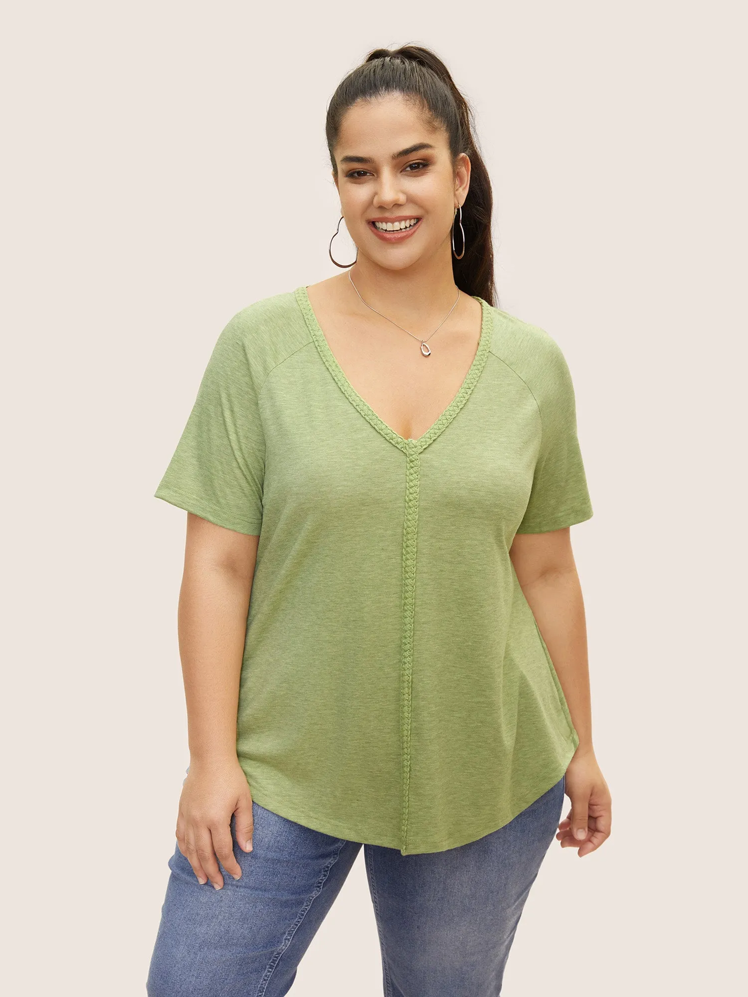 Plait Detail Raglan Sleeve Cut Out T-shirt sold by Bloomchic