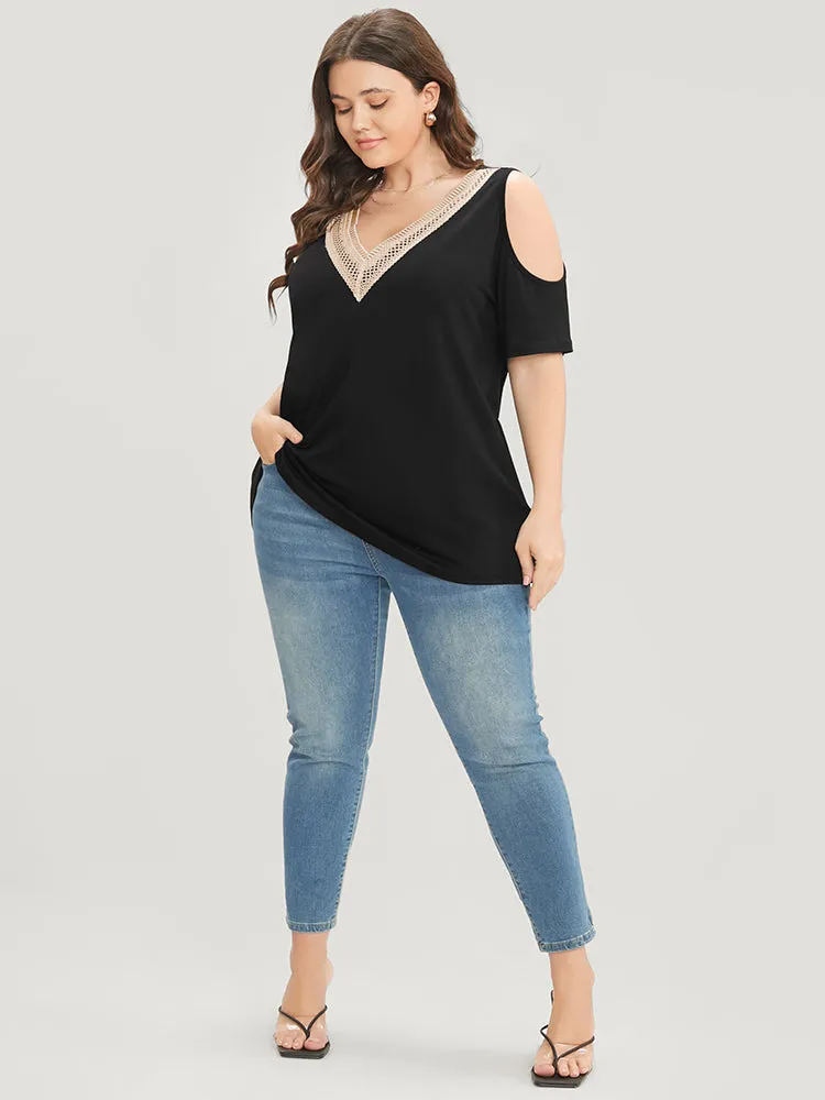 Plain Cold Shoulder Contrast Lace T-shirt sold by Bloomchic product image thumbnail 5