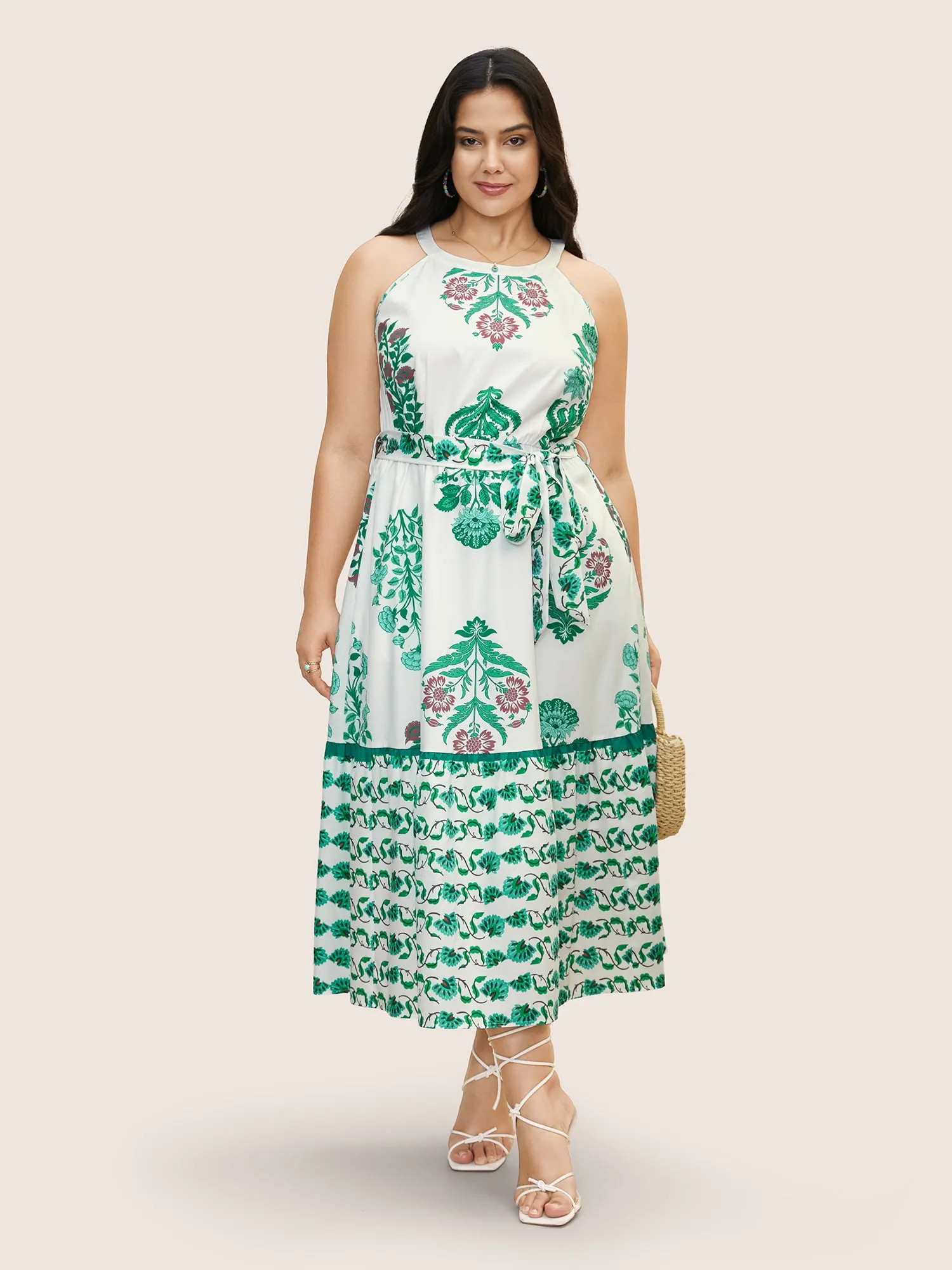 Bandana Print Belted Sleeveless Maxi Dress sold by Bloomchic