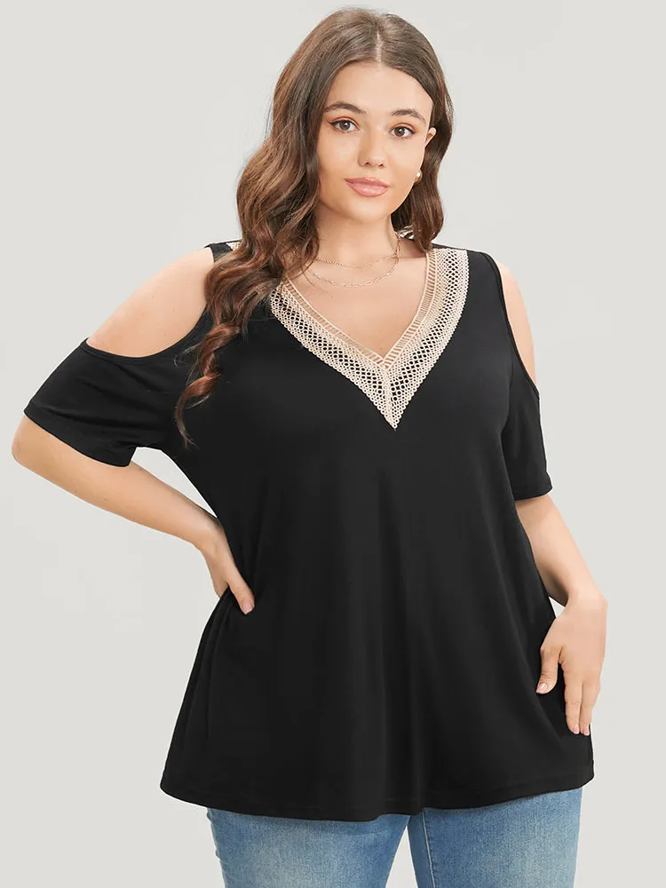 Plain Cold Shoulder Contrast Lace T-shirt sold by Bloomchic product image thumbnail 4