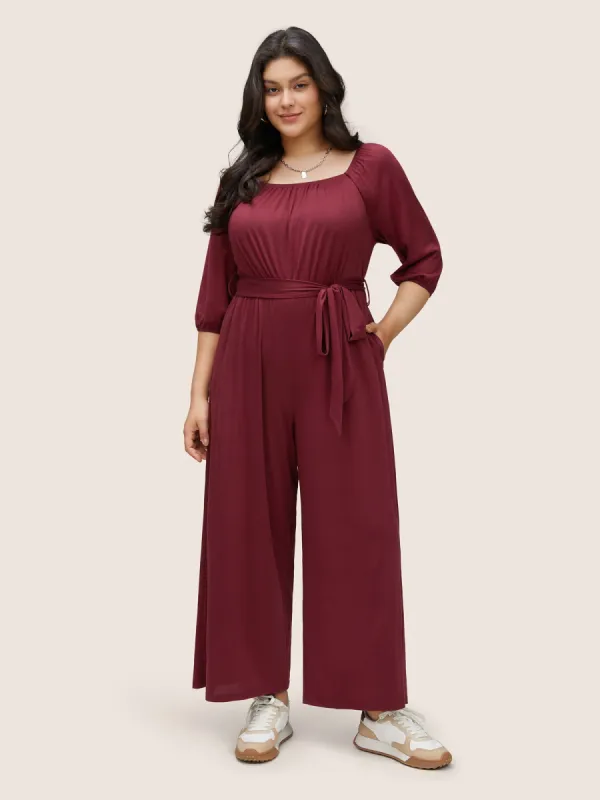 Supersoft Essentials Plain Belted Gathered Jumpsuit sold by Bloomchic