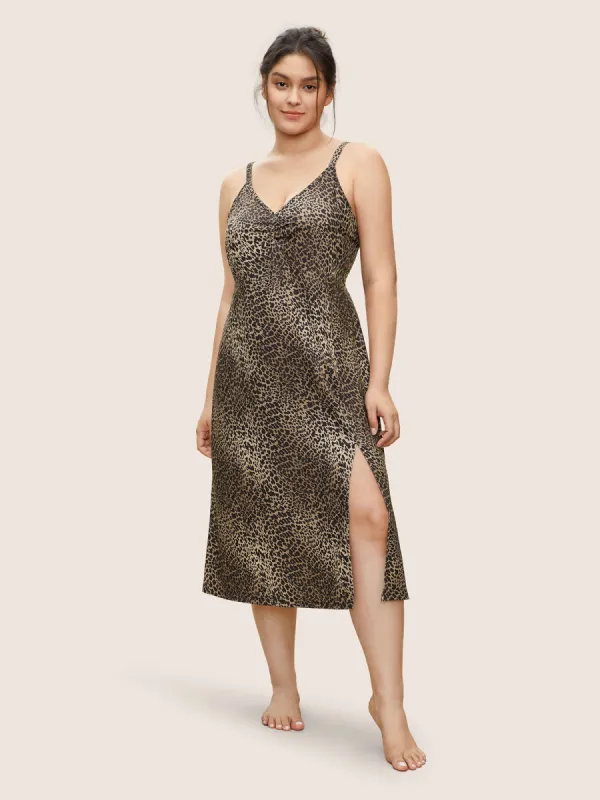 Leopard Print Split Hem Cami Sleep Dress sold by Bloomchic