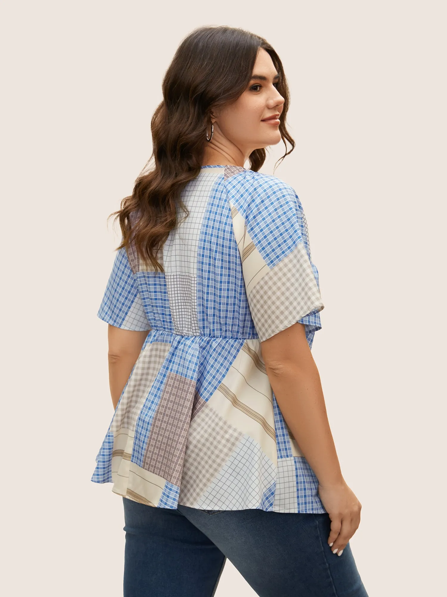 Heart Neckline Contrast Gingham Twist Front Blouse sold by Bloomchic product image thumbnail 4