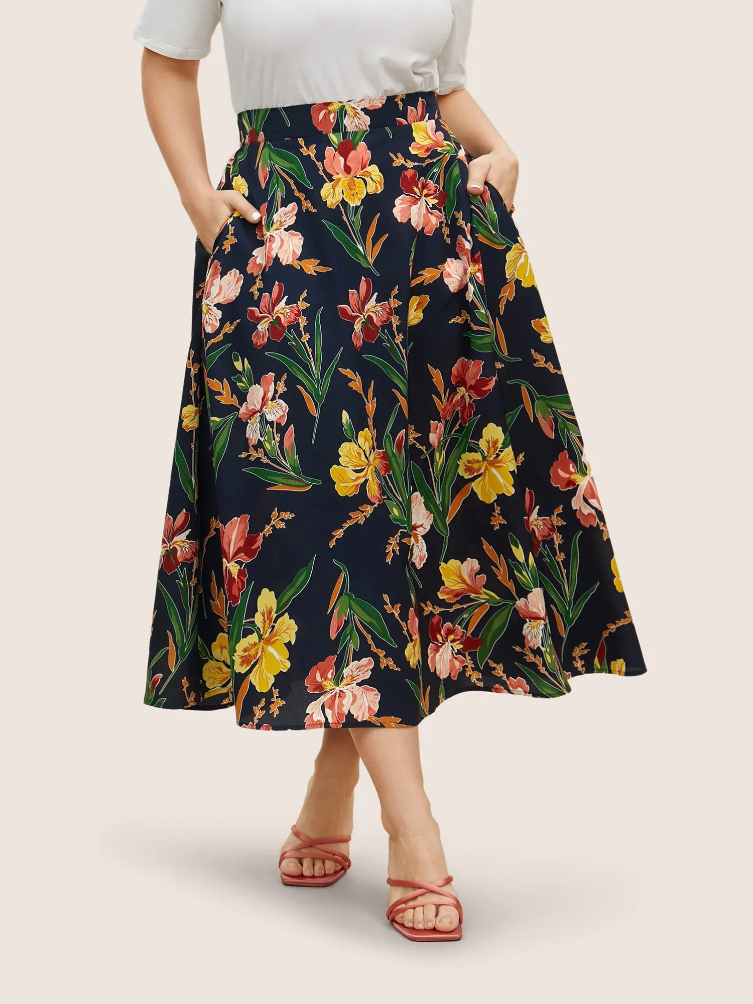 Floral Print Side Seam Pocket Skirt sold by Bloomchic product image thumbnail 2