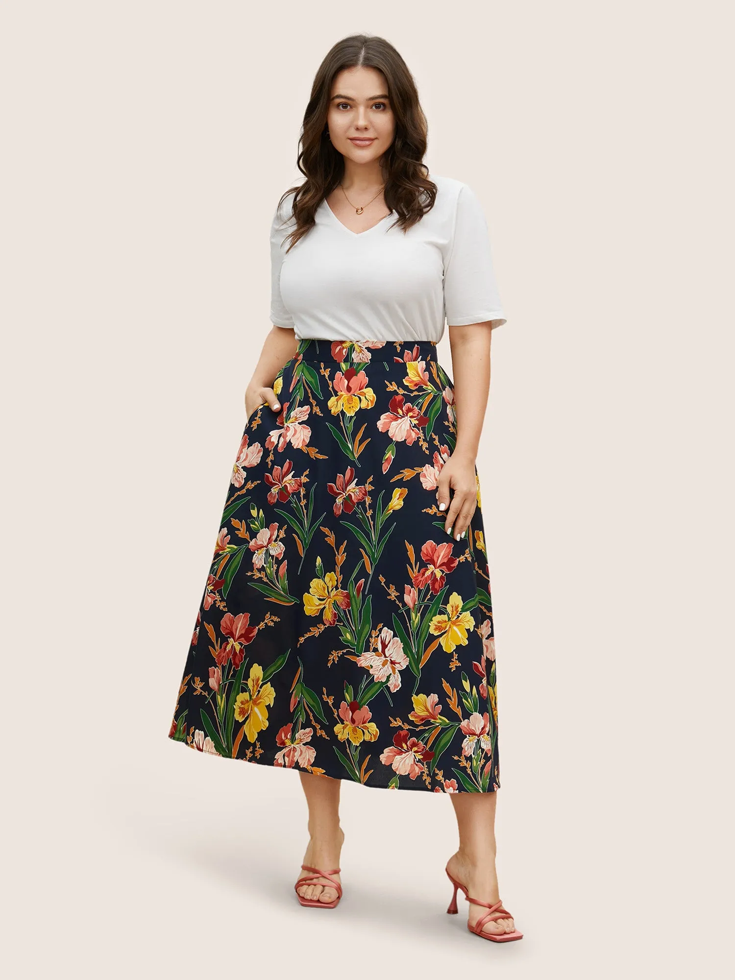 Floral Print Side Seam Pocket Skirt sold by Bloomchic