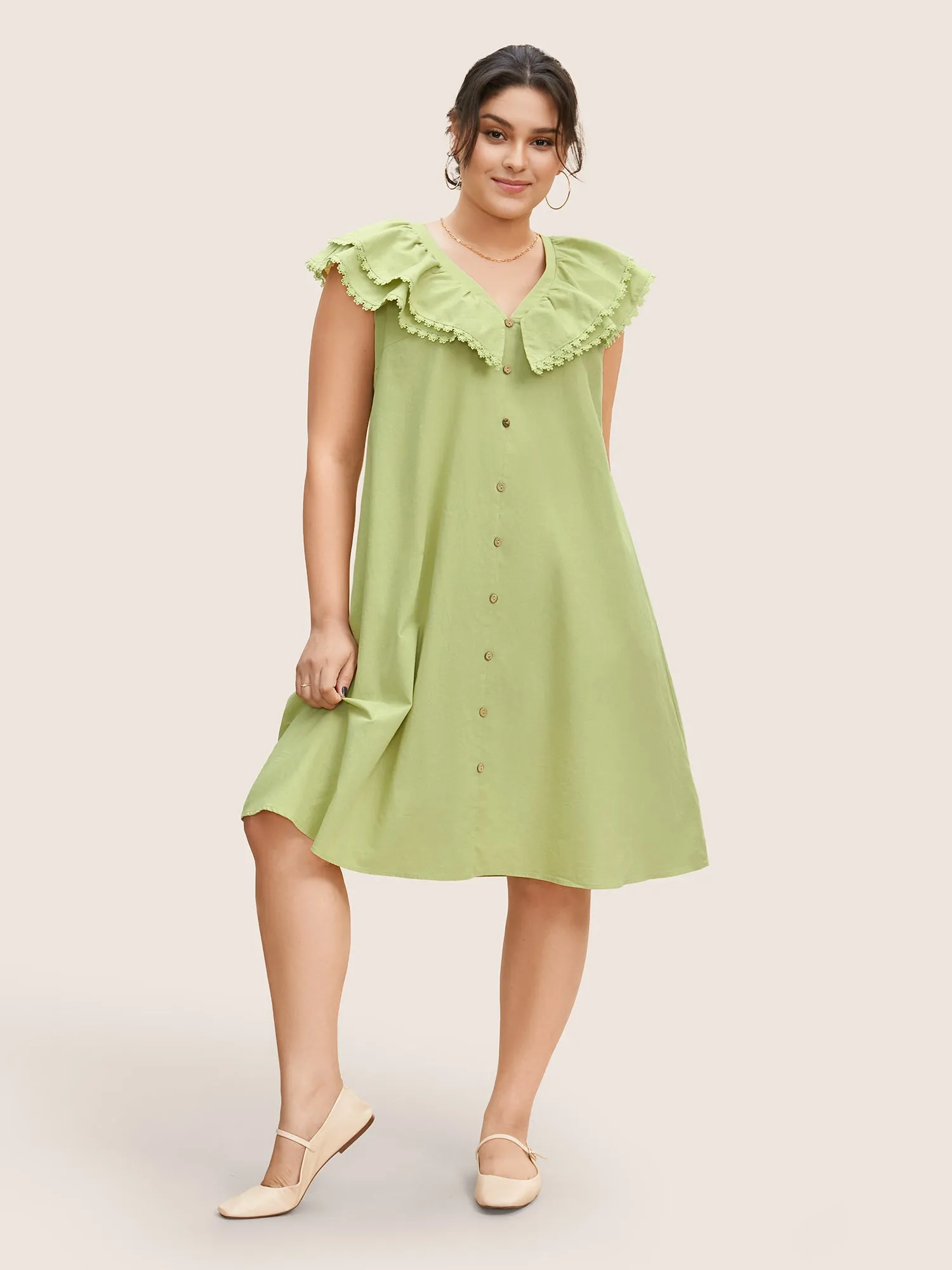 Lace Patchwork Button Detail Tiered Ruffles Dress sold by Bloomchic product image thumbnail 2