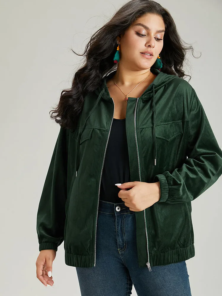 Velvet Zipper Pocket Drawstring Hooded Jacket sold by Bloomchic product image thumbnail 5