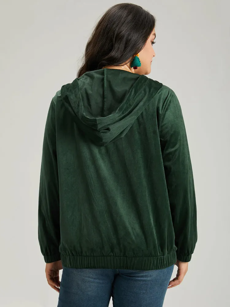 Velvet Zipper Pocket Drawstring Hooded Jacket sold by Bloomchic product image thumbnail 2