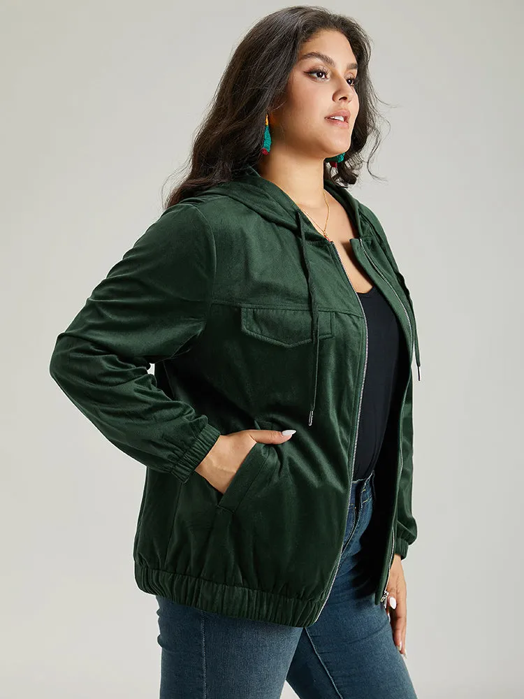 Velvet Zipper Pocket Drawstring Hooded Jacket sold by Bloomchic product image thumbnail 3