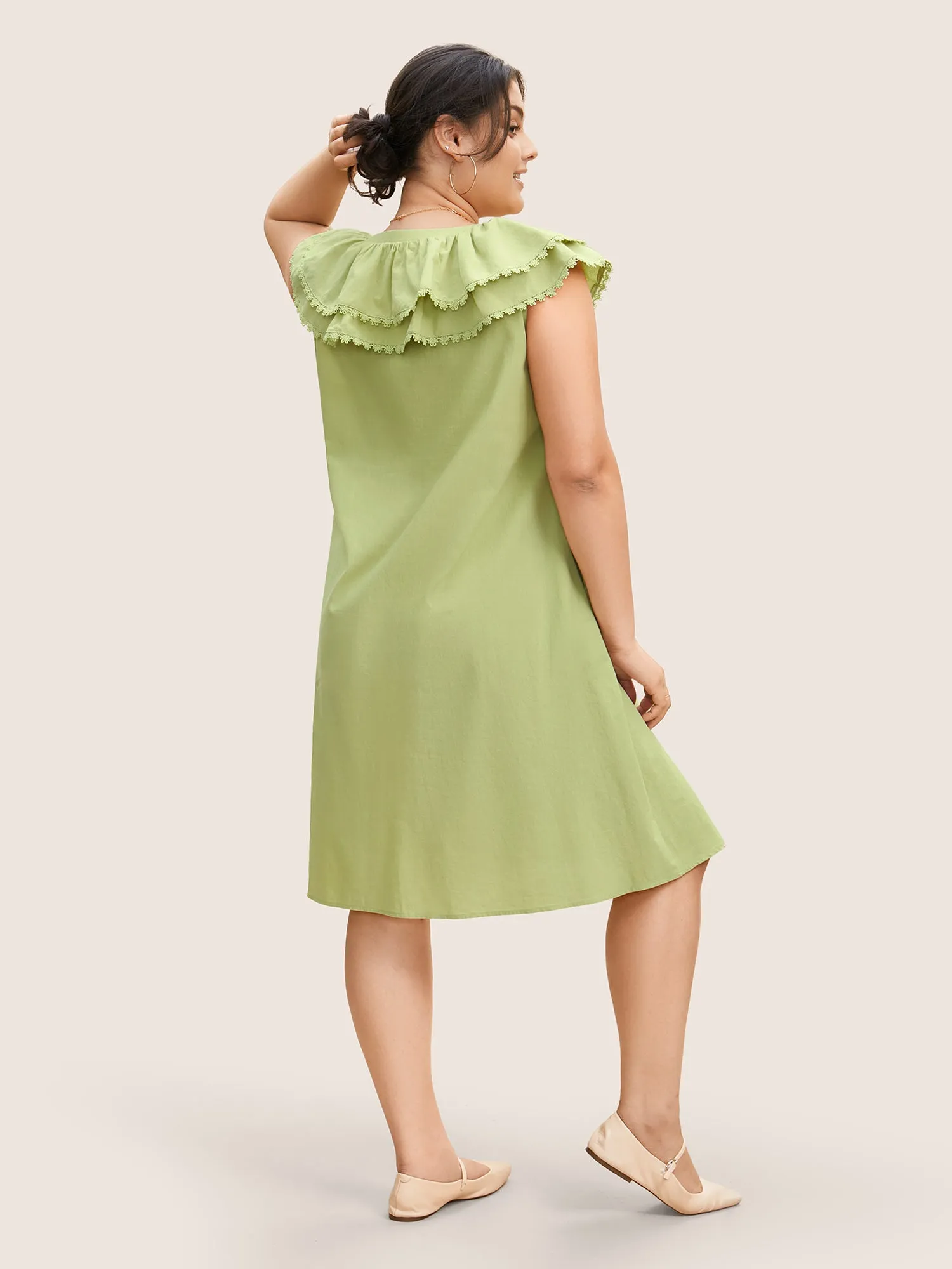 Lace Patchwork Button Detail Tiered Ruffles Dress sold by Bloomchic product image thumbnail 3