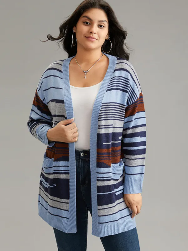 Jacquard Asymmetrical Colorblock Contrast Cardigan sold by Bloomchic