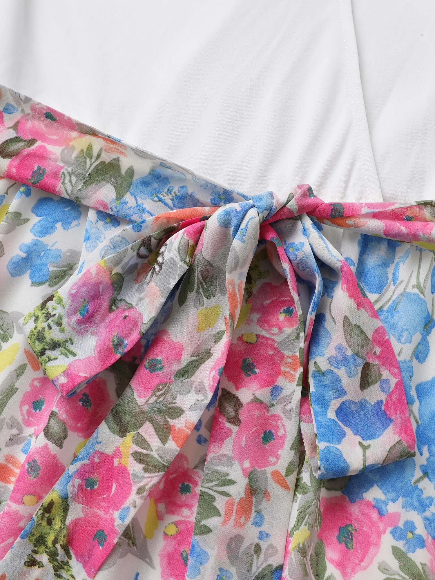 Overlap Collar Patchwork Floral Midi Dress sold by Bloomchic product image thumbnail 5