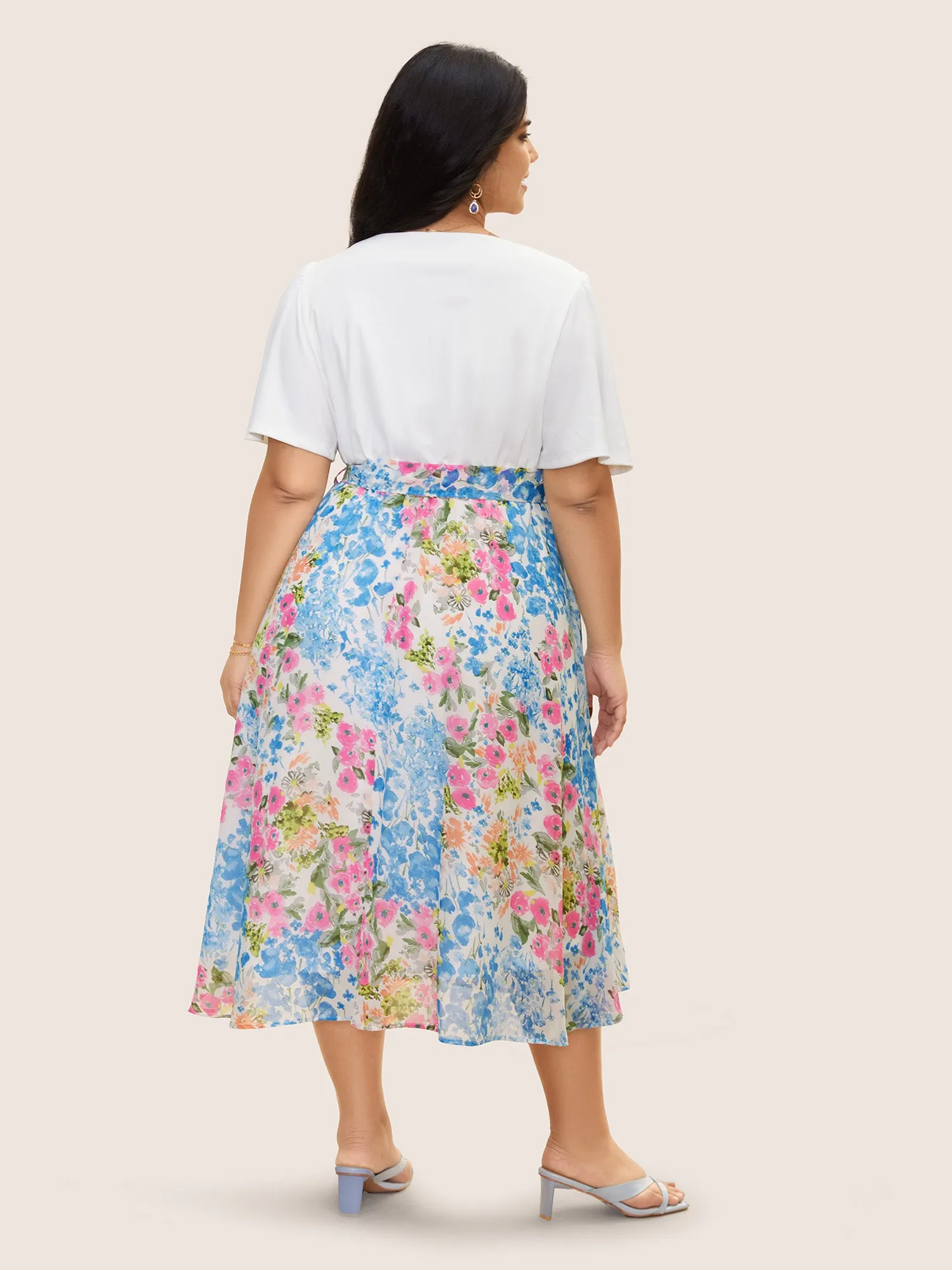 Overlap Collar Patchwork Floral Midi Dress sold by Bloomchic product image thumbnail 3