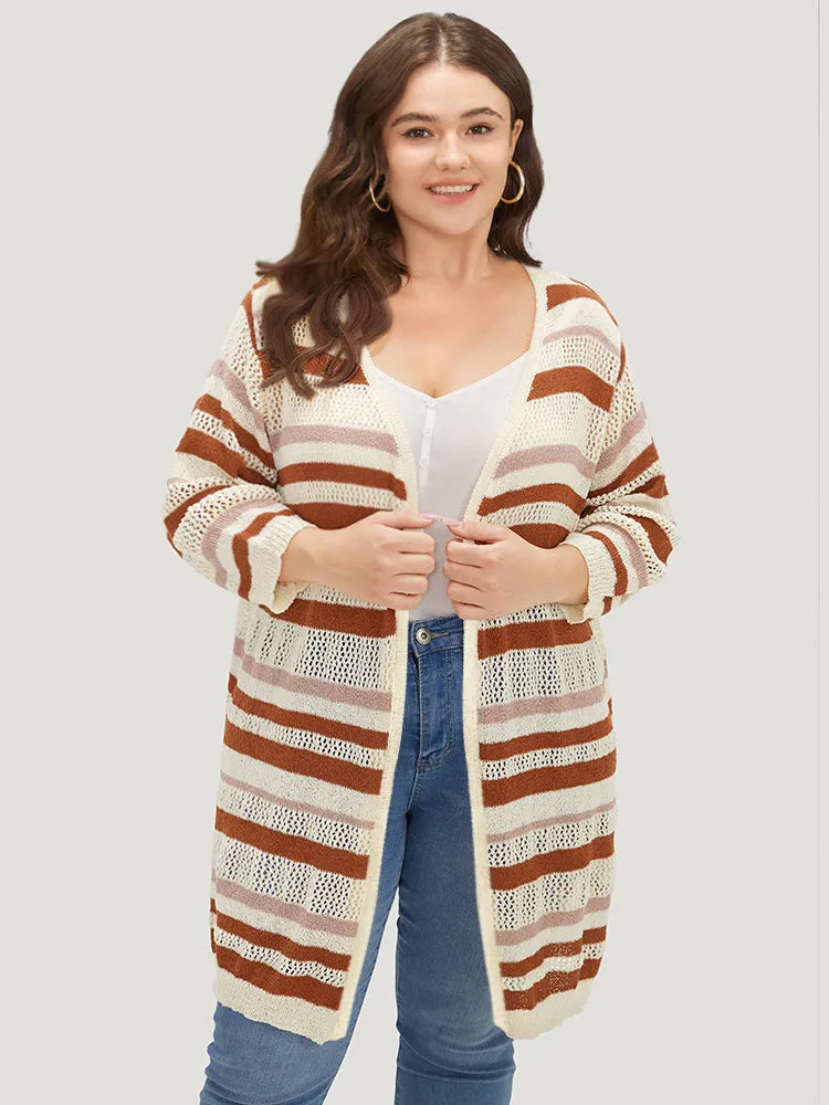 Striped Hollow Out Open Front Split Hem Cardigan sold by Bloomchic product image thumbnail 3
