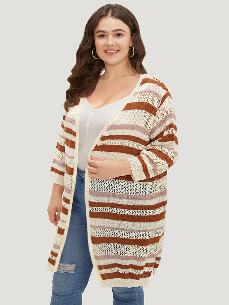 Striped Hollow Out Open Front Split Hem Cardigan sold by Bloomchic product image thumbnail 4