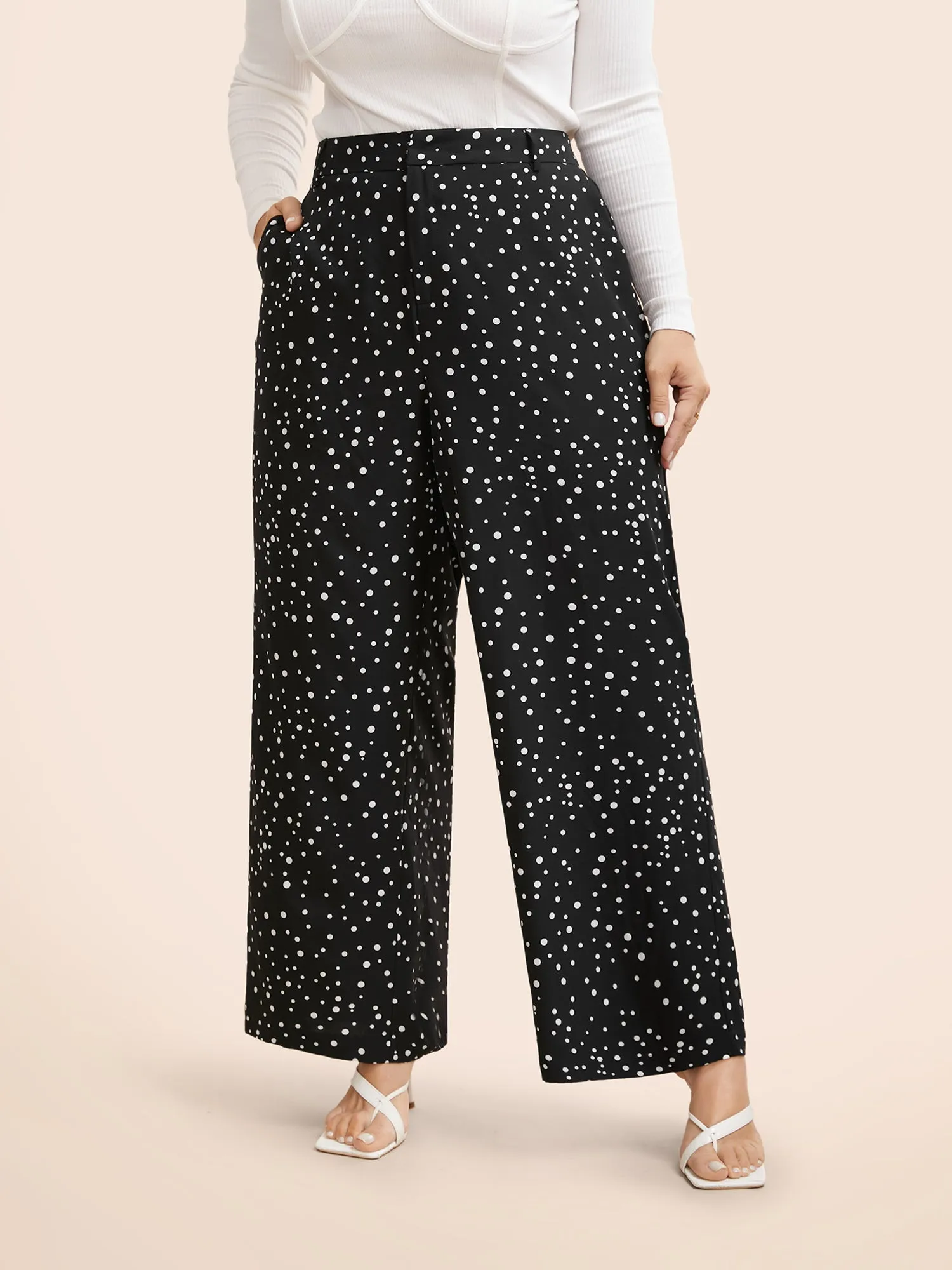 Polka Dot Mid Rise Wide Leg Pants sold by Bloomchic