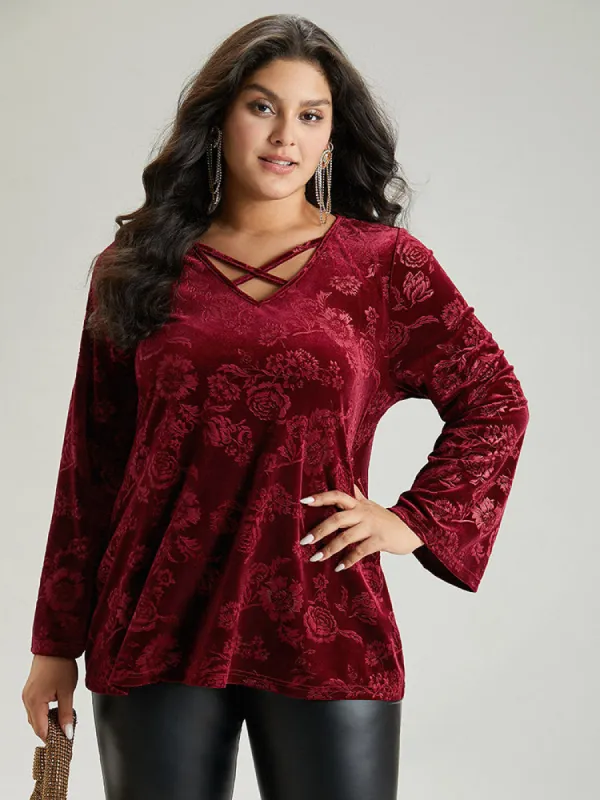 Solid Velvet Floral Crisscross T-shirt made by Bloomchic