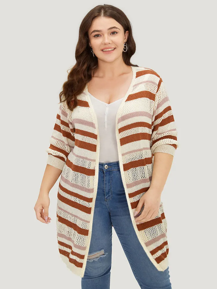 Striped Hollow Out Open Front Split Hem Cardigan sold by Bloomchic product image thumbnail 5