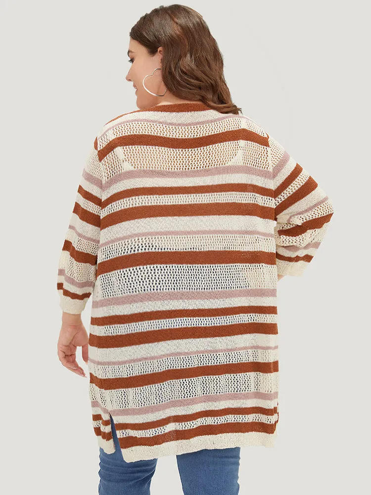Striped Hollow Out Open Front Split Hem Cardigan sold by Bloomchic product image thumbnail 2