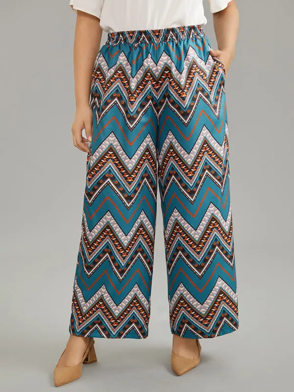 Boho Print lastic Waist Wide Leg High Rise Pants sold by Bloomchic
