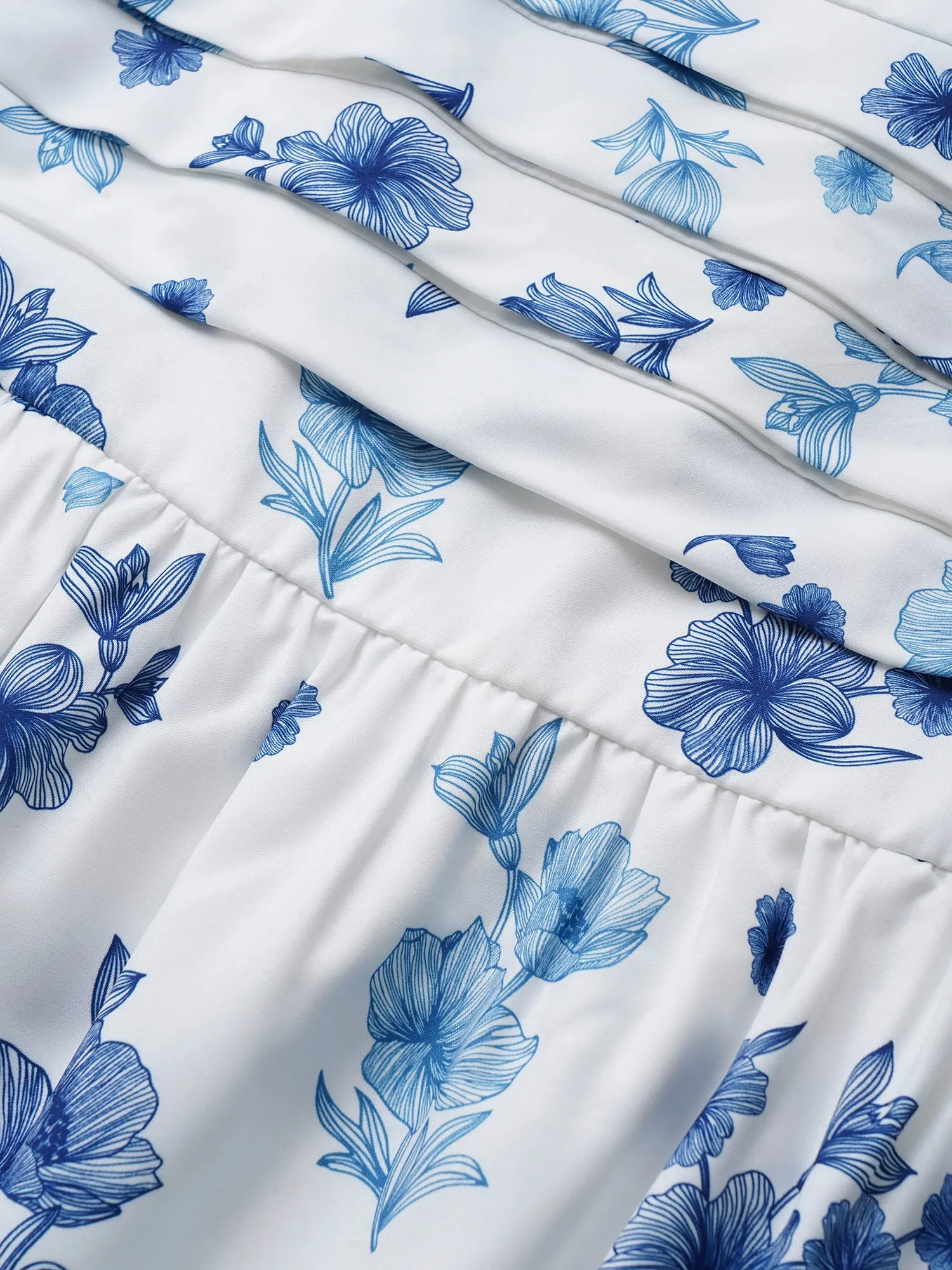 Square Neck Floral Print Pleated Lantern Sleeve Dress sold by Bloomchic product image thumbnail 5