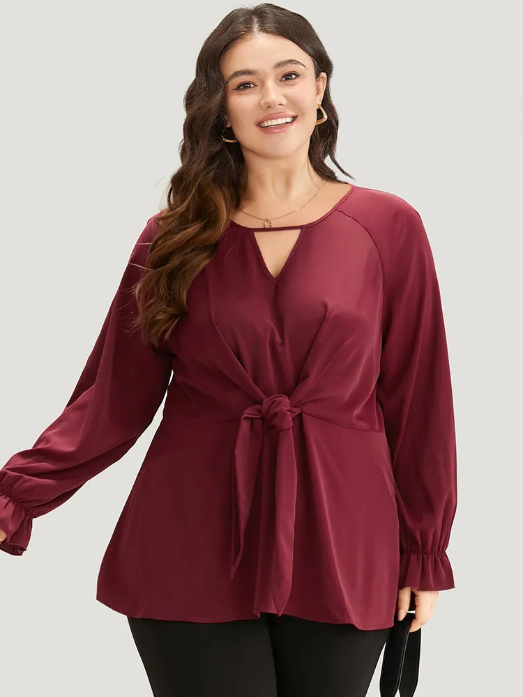 Anti-Wrinkle Twist Front Keyhole Ties Blouse sold by Bloomchic product image thumbnail 2