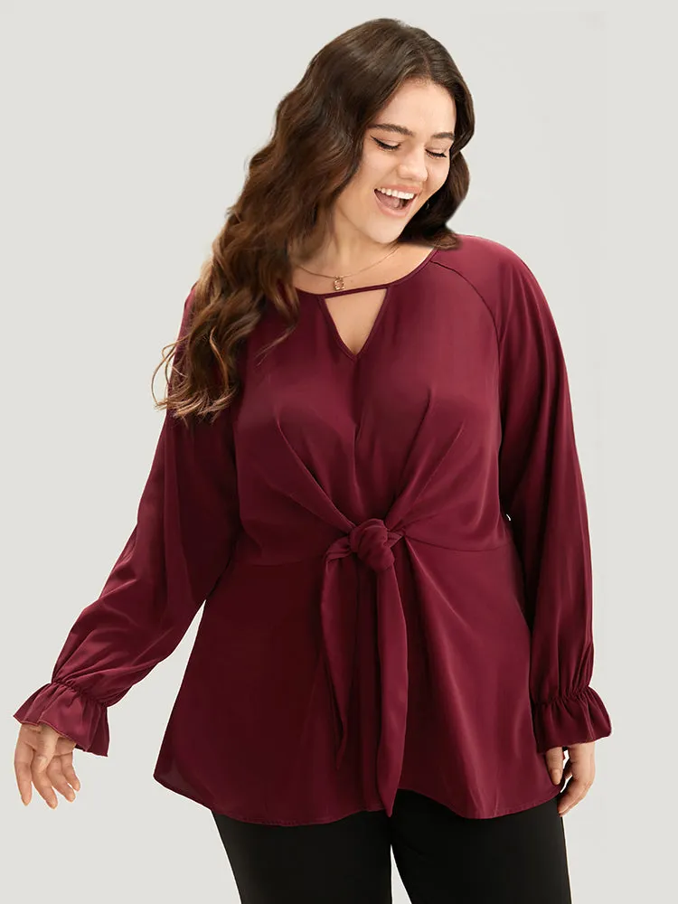 Anti-Wrinkle Twist Front Keyhole Ties Blouse sold by Bloomchic