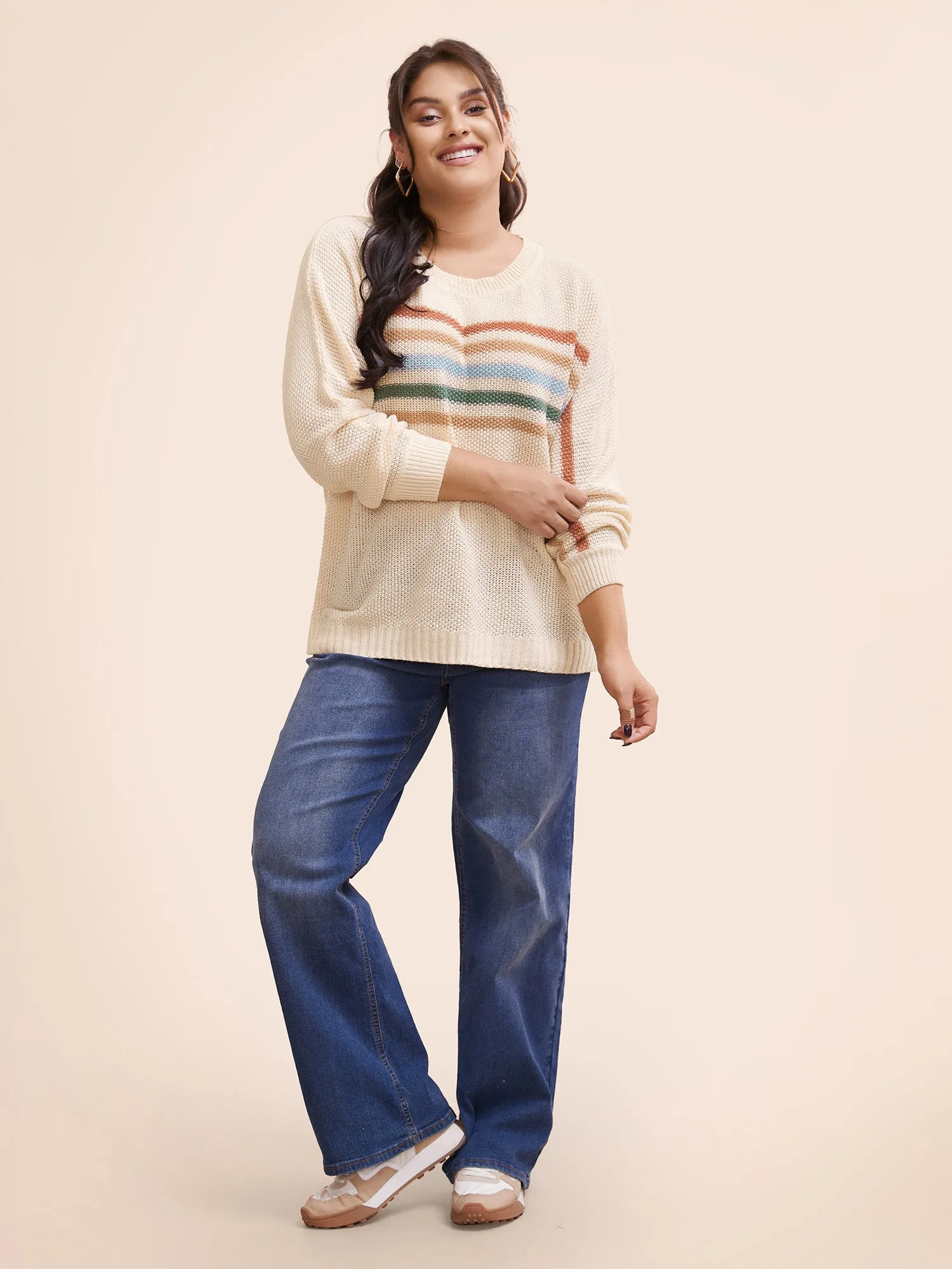 Crew Neck Contrast Striped Dolman Sleeve Pullover sold by Bloomchic product image thumbnail 3