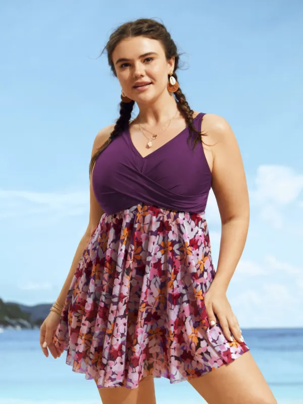 Floral Patchwork Mesh Crossover Swim Dress sold by Bloomchic